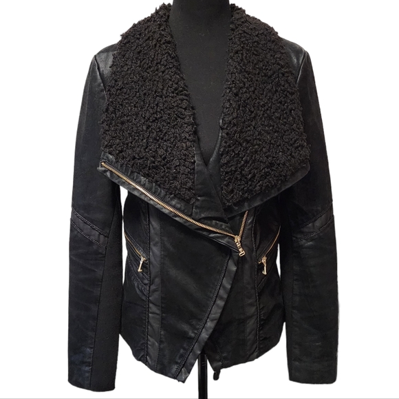 Guess Jackets & Coats Guess Sherpa Collar Shearling Black Leather Moto Jacket Poshmark